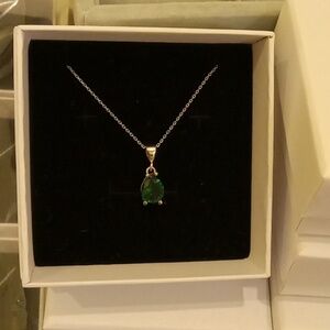 925 Sterling Silver Single Drop Green Stone Necklace